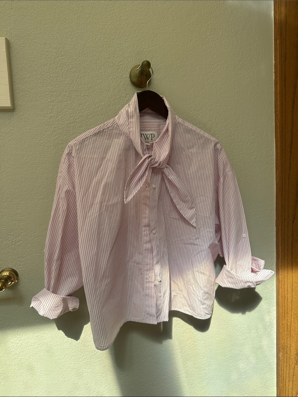 TWP Pink Stripe Bow-Neck Blouse